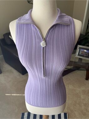 NWT White House Black Market Lilac Ribbed Zip Polo Tank
